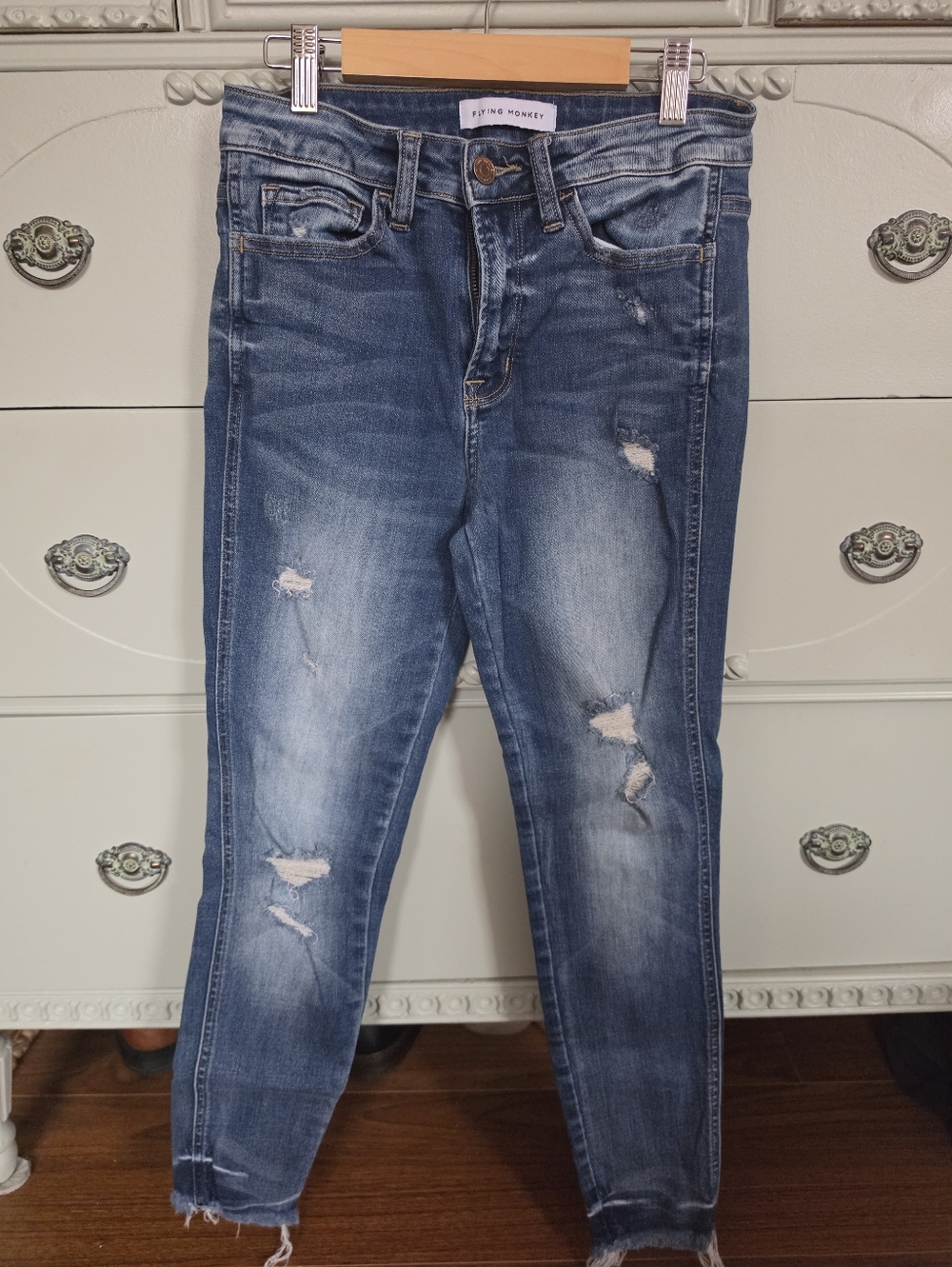 Flying Monkey Ripped Mid-Rise Jeans - Blue Wash